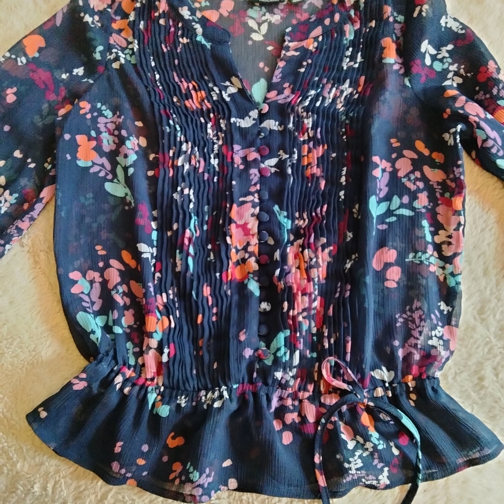 Ana, PS, Blue multi color peasant top